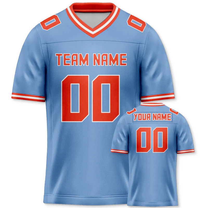 Custom Light Blue Orange Mesh Authentic Football Jersey