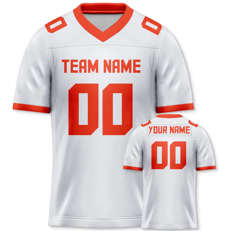 Custom White Orange Mesh Authentic Football Jersey
