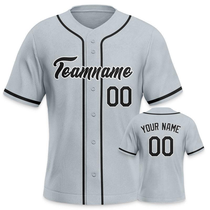 Custom Gray Black-White Authentic Baseball Jersey-3