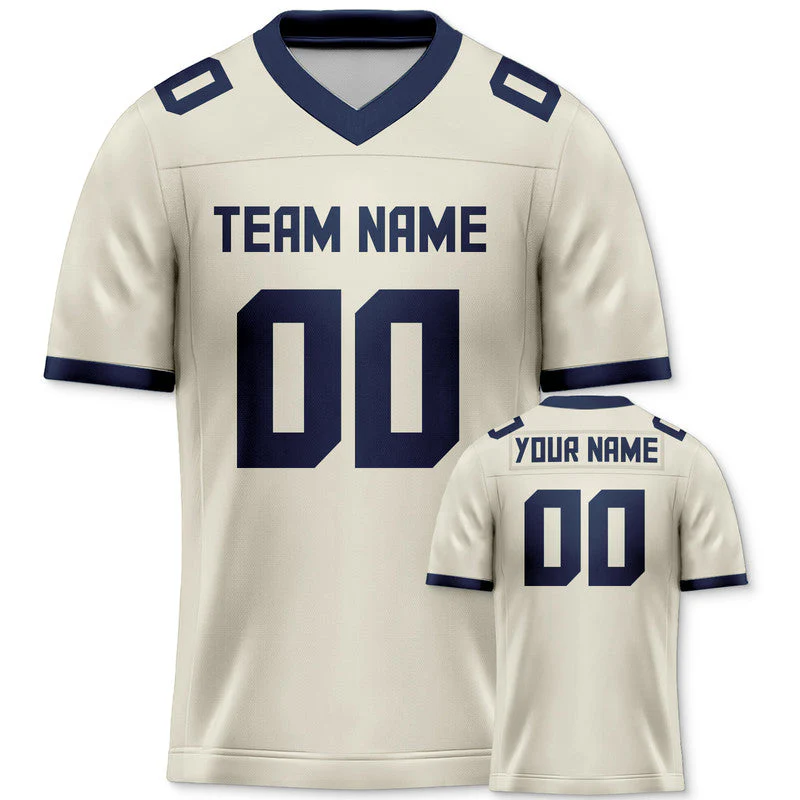 Custom Cream Navy Mesh Authentic Football Jersey