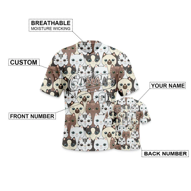 Custom White Brown-Beige 3D Pattern Design Cat And Peacock Authentic Baseball Jersey