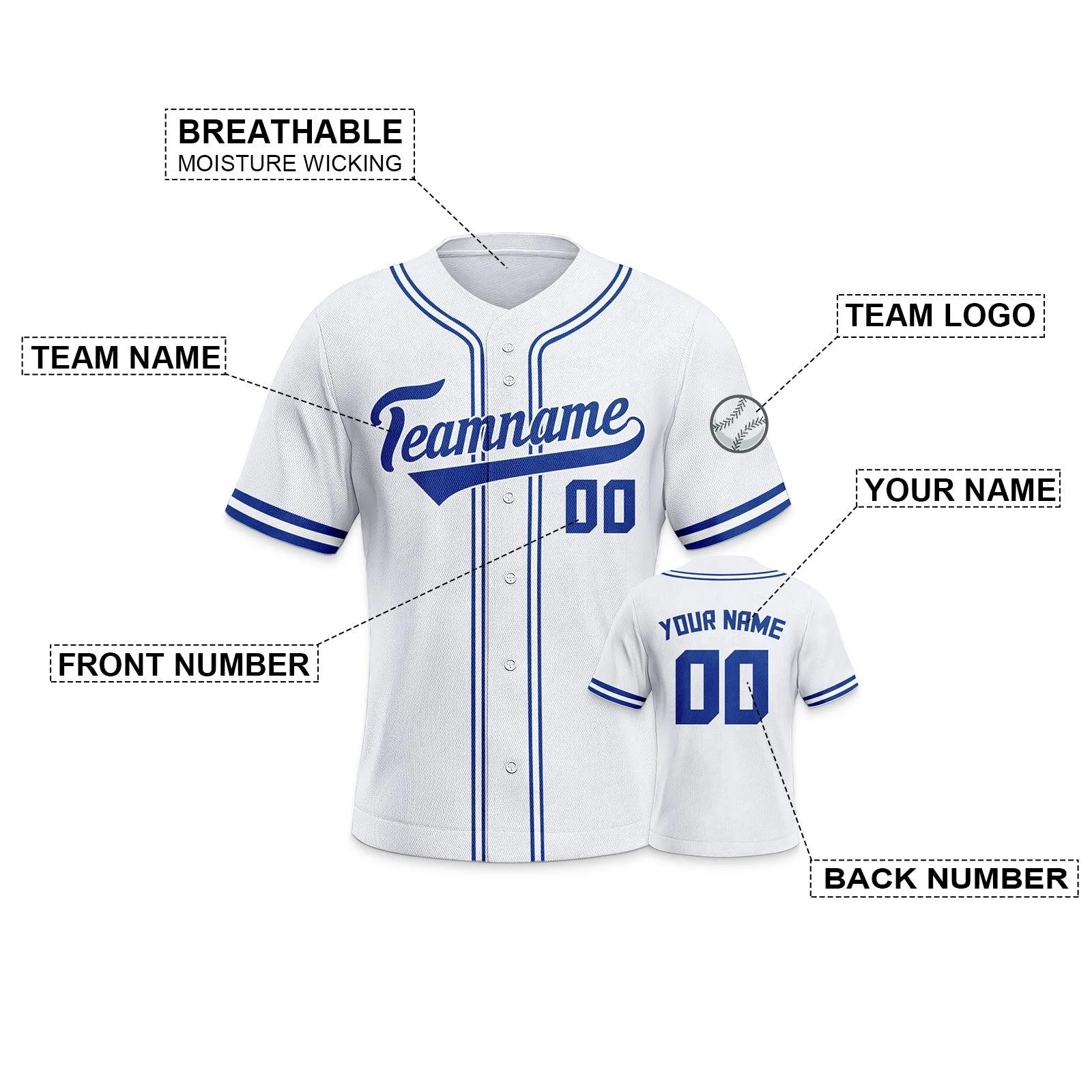 Custom White Blue-White Authentic Classic Baseball Jersey