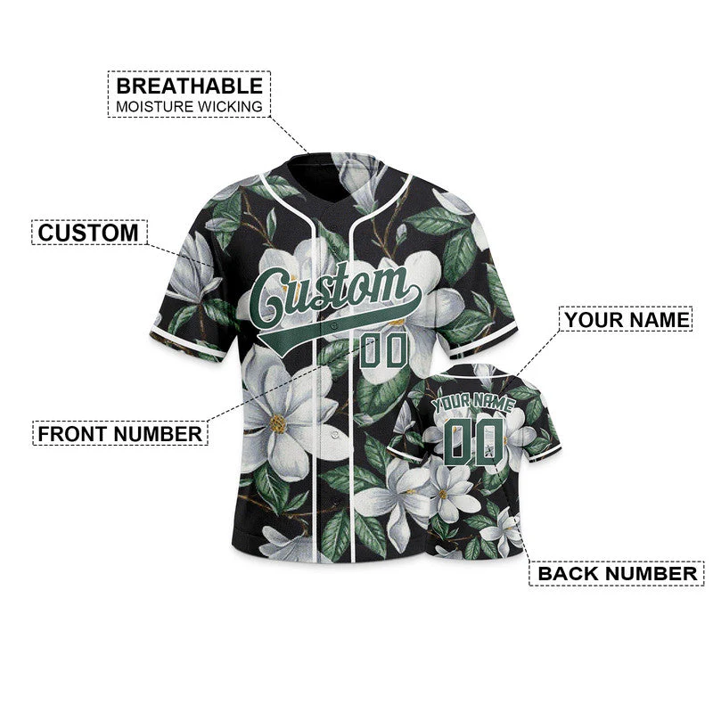 Custom Black White-Kelly Green 3D Pattern Design Jasmine Authentic Baseball Jersey