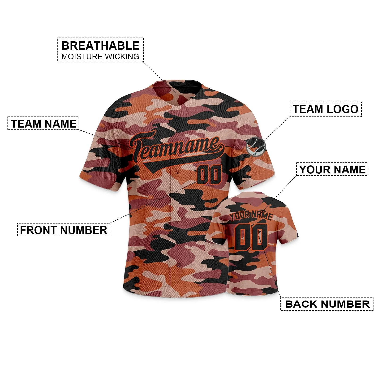 Custom Camo Black-Orange Authentic Salute To Service Baseball Jersey