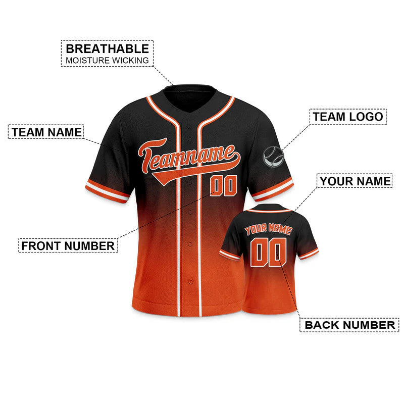 Custom Black Orange-White Authentic Fade Fashion Baseball Jersey1