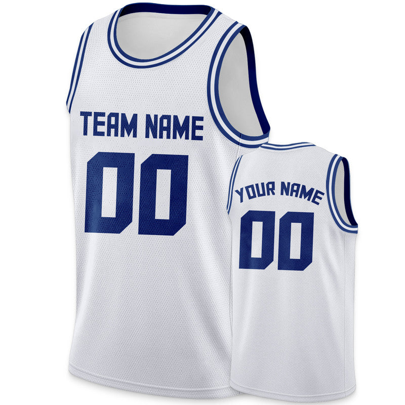 Custom White Royal Round Neck Rib-Knit Basketball Jersey