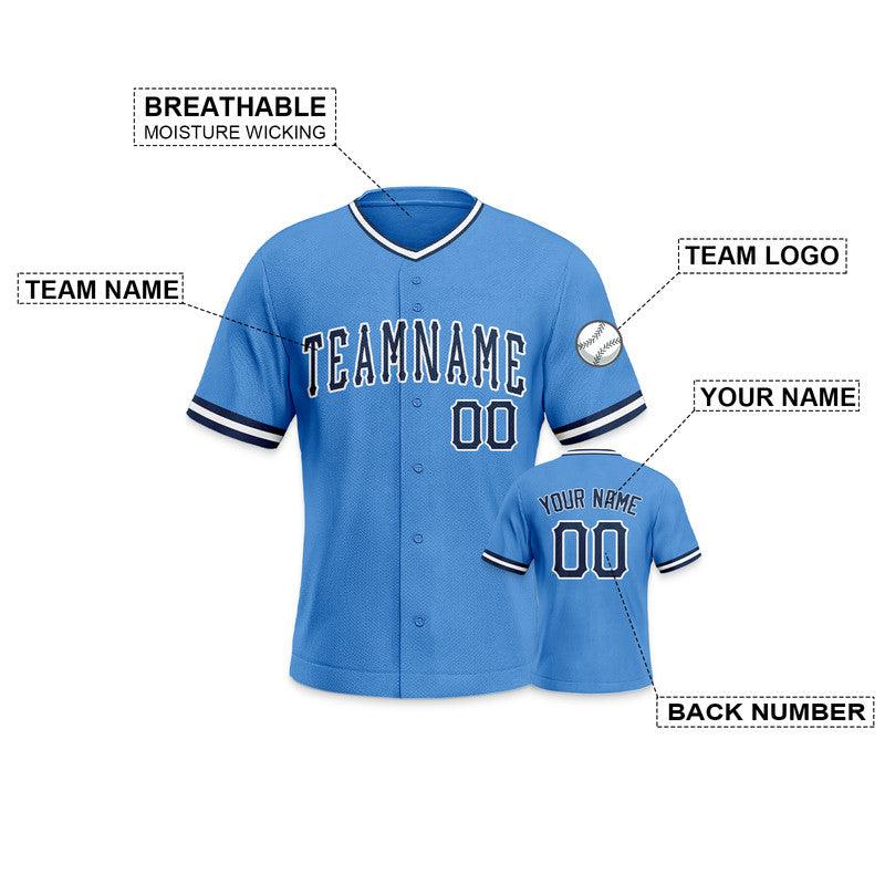 Custom Powder Blue Black-White Authentic Baseball Jersey-1