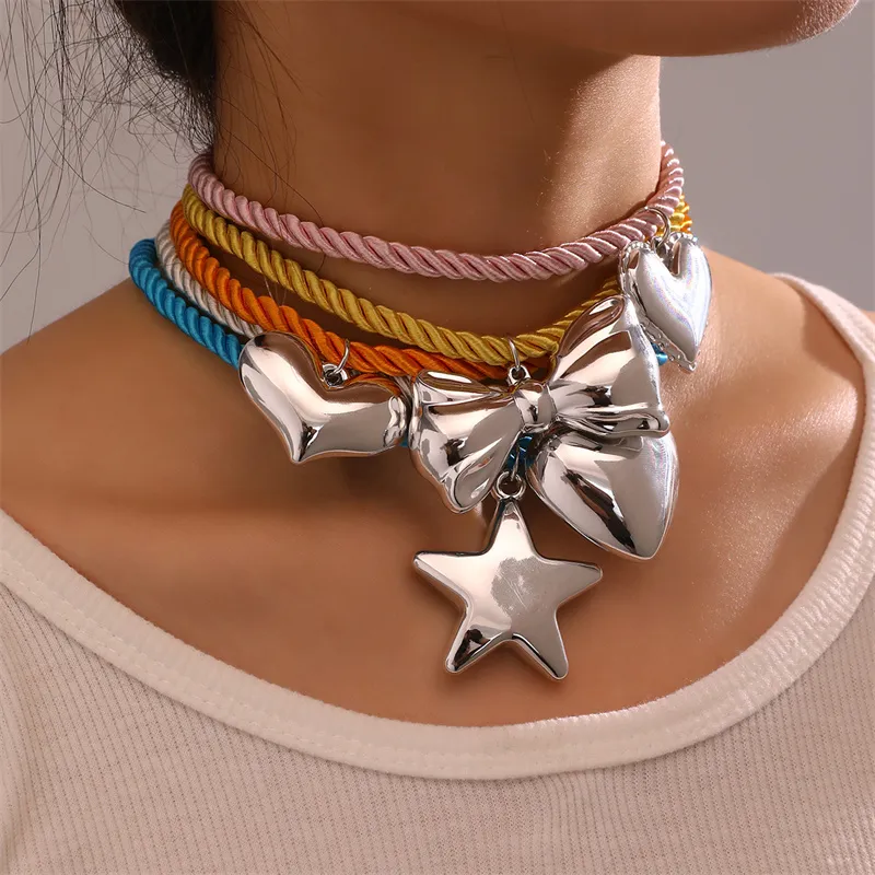 Heart Bow Knot Pendant Necklace