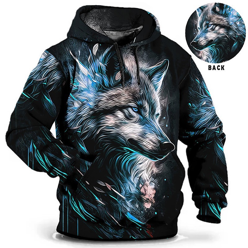 Halloween Graphic Wolf 3D Pullover Hoodie